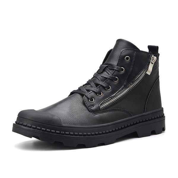 

pu leather men ankle boots fashion snow boots for men zipper man black brown lace up shoes for winter autumn