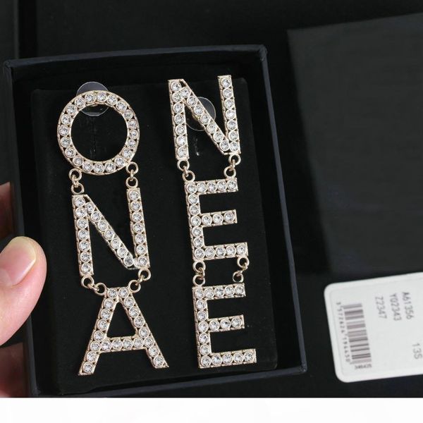 

have stamp fashion letter hoop diamond double gold earrings aretes orecchini for women party wedding lovers gift jewelry engagement with box, Golden;silver