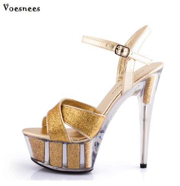 

sequined cloth 2020 steel pipe dance shoes women sandals plus size 34-44 high-heeled 15cm fine with waterproof sandals, Black
