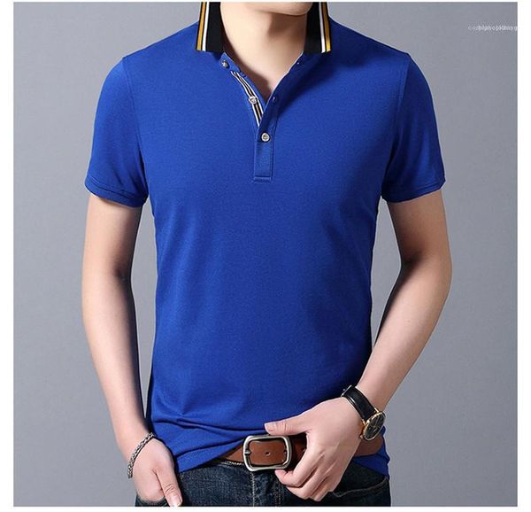 

short sleeve colorful mens tees casual slim male clothes solid color summer mens polos lapel neck, White;black
