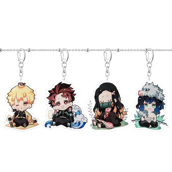 

anime demon slayer kimetsu no yaiba keychain tanjirou nezuko zenitsu inosuke giyuu acrylic keyring blade of ghost bag pendant, Silver