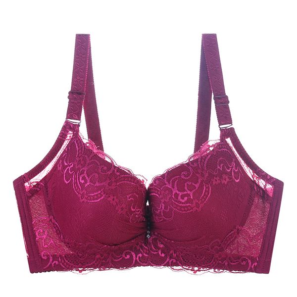 

bras 2021 ladies big size 3/4 cup lace push up bra black bralette deep v women's underwear large drop, Red;black
