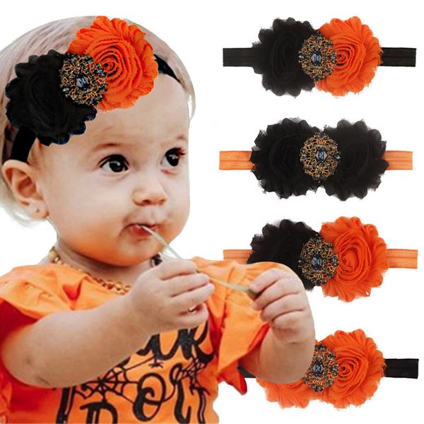 

girls flower hairbands 12 colors diamond pearl hair bands baby infant headband kids headwear chiffon flower bebe jewelry 060818, Slivery;white