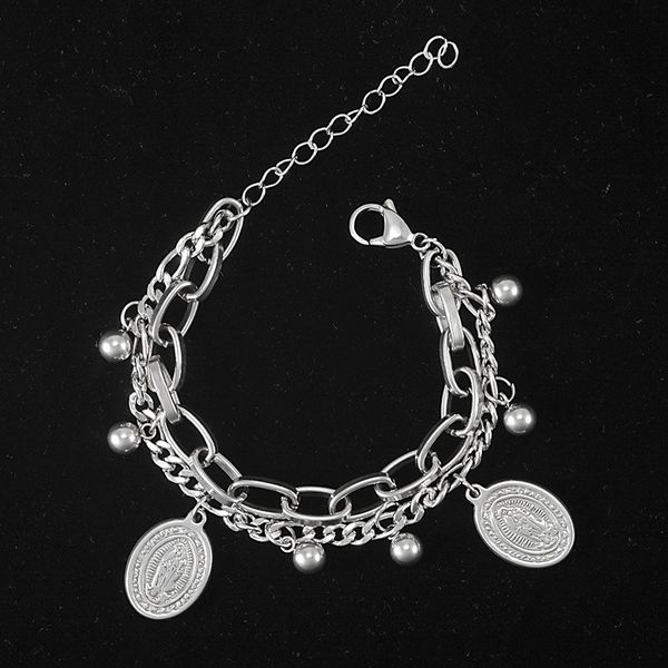 

european and american normcore style hip hop punk girly style stainless steel double layer bracelet cross pendant, Black