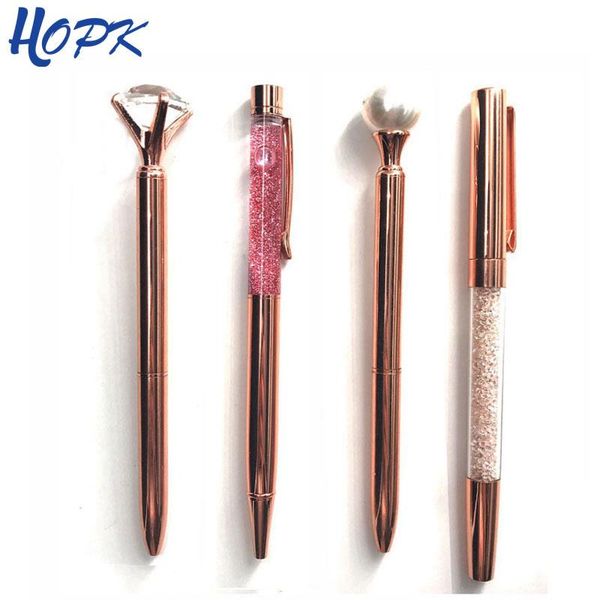 

ballpoint supplies crystal rose metal diamonds stationery oil pens gold luxury quicksand chancellory 1pcs school pearl pen woaee, Blue;orange