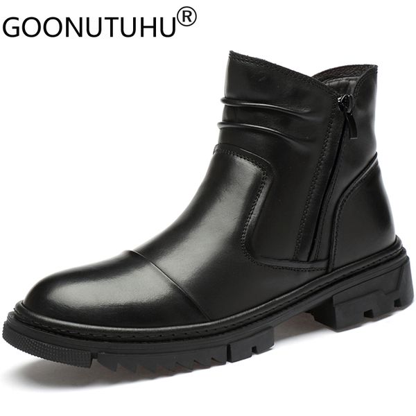 

2020 autumn winter fashion men's ankle boots casual genuine leather shoes male black army boot man add plush snow boots for men