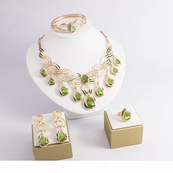 

crystal earrings necklace set with european and american fashion accessories big luxury emerald crystal earrings stud, Golden;silver