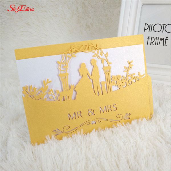 

greeting cards 30pcs invitation laser cut wedding card customize with ribbon party supplies 12*18cm 6zsh070