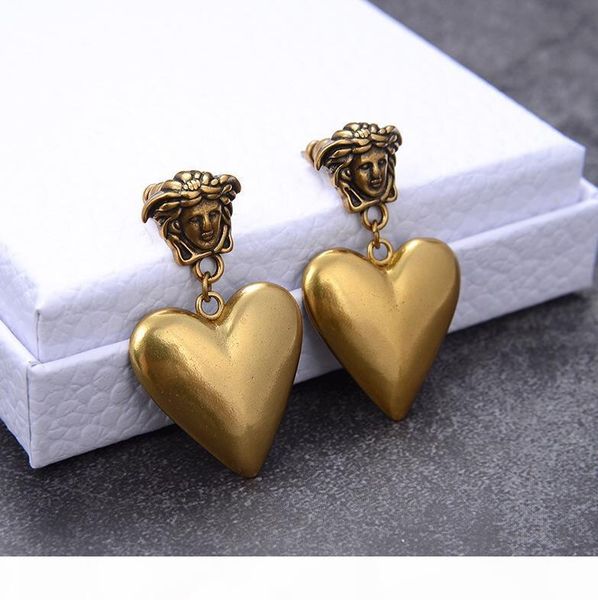

european and american custom american head earrings selling beauty head fashion retro heart earrings, Slivery;golden