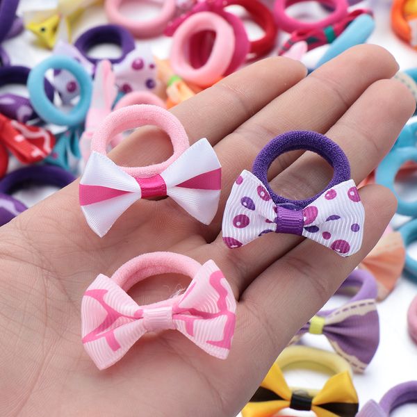 

10pcs polka dots bow hair ring rope elastic rubber bands hair accessories for girls hair tie ponytail holder headdress, Slivery;white