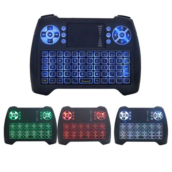 

cgjxsnew arrivals t16 backlit wireless game keyboard with mini 2 .4ghz usb 3 colors backlight touchpad for android tv box