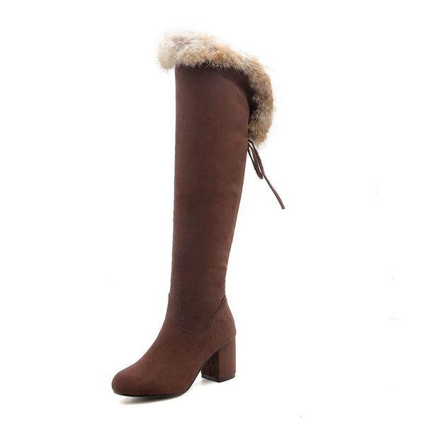 

women's fashion winter thigh high boots flock slim boots over the knee high women heels snow shoes woman, Black