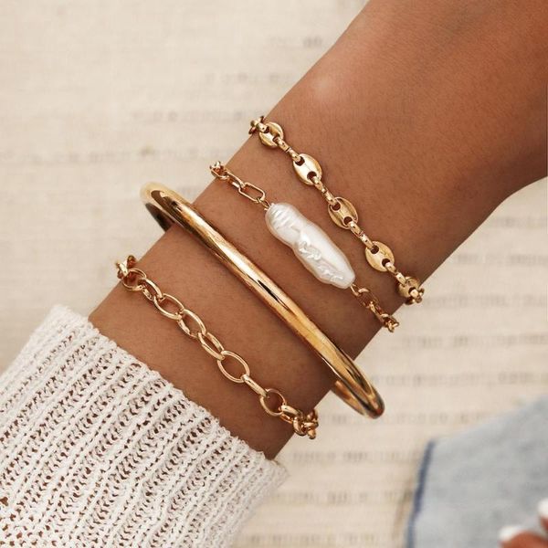 

nova moda simples bohemian forma imitaÃ§Ã£o pÃ©rola cÃ­rculo bracelet cadeia de mÃ£o 4 conjunto de peÃ§as bracelet set, Black