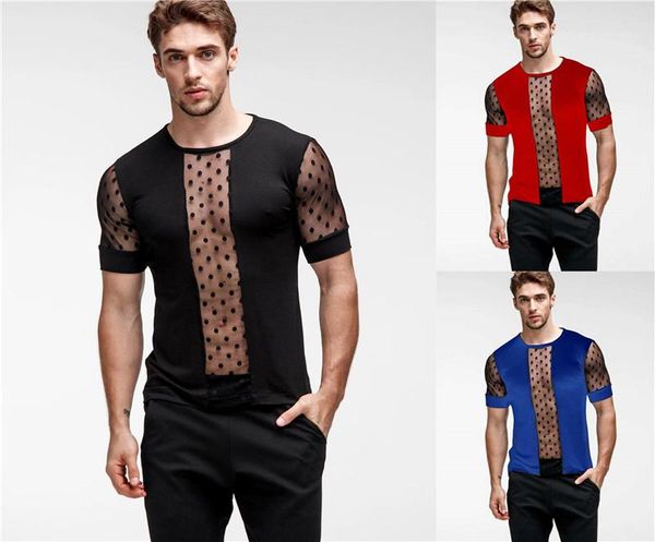 

tshirts mens summer short sleeve mesh patchwork mens designer tshirts fashion see through crew neck, White;black