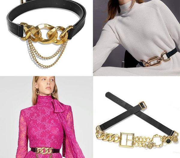 

women's belts metal chain stitching belt punk style waist chain chain belt 2020 new design 11, Black;brown