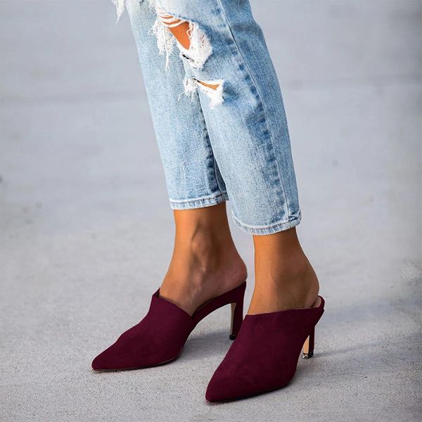 

women pointed toe pumps ladies toe heels pu leather women's mid heels woman 2020 square slip on female office shoes plus size, Black