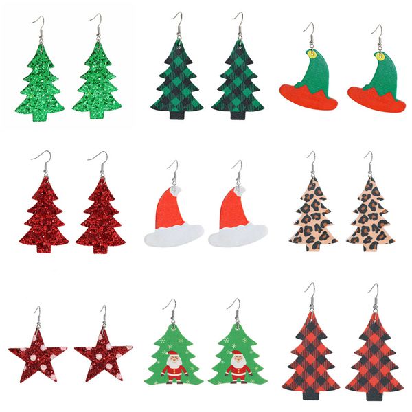 

christmas pu leather earrings snow man christmas tree dangle earring for women bohemian teardrop drop earrings fashion jewelry, Golden