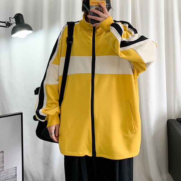 

новый бренд мужчины куртка цветной коллаж свободно облегающие zipper куртки мужчин и женская весна осень ins модно пара спортивного пальто в, Black;brown