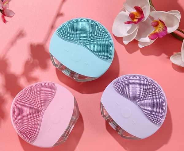 

ultrasonic electric facial cleansing brush vibrating skin blackhead removal acne pore cleaner silicone massage features tool