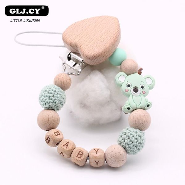 

cartoon name child diy personalized new wooden silicone chain baby pacifier koala bpa holder gift clips pattern cute xmjdv