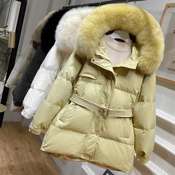 

clearance down jacket women's middle and long 2020 new korean fashion real fox fur collar white duck down coat fashion, Black;white