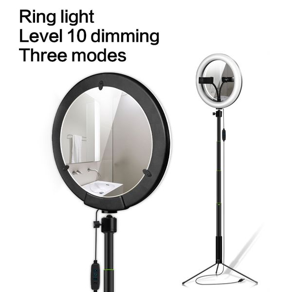 

26cm/10inch dimmable led ring light with makeup mirror & tripod stand phone holder pgraphy video studio usb charge ring lamp