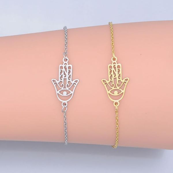 

100% stainless steel unique hamsa hand charm bracelet for women wholesale fashion jewelry bracelets never rust factory sale, Black