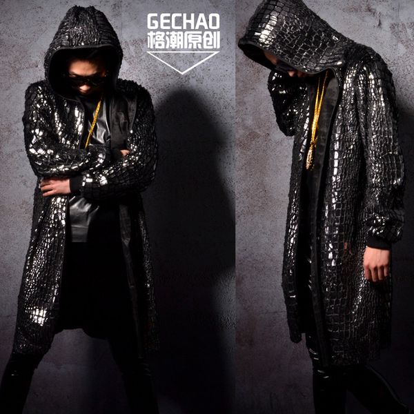 

6 xl a large men's coat 2020 original design flash point silver fish scales effect cape singer costumes, Tan;black