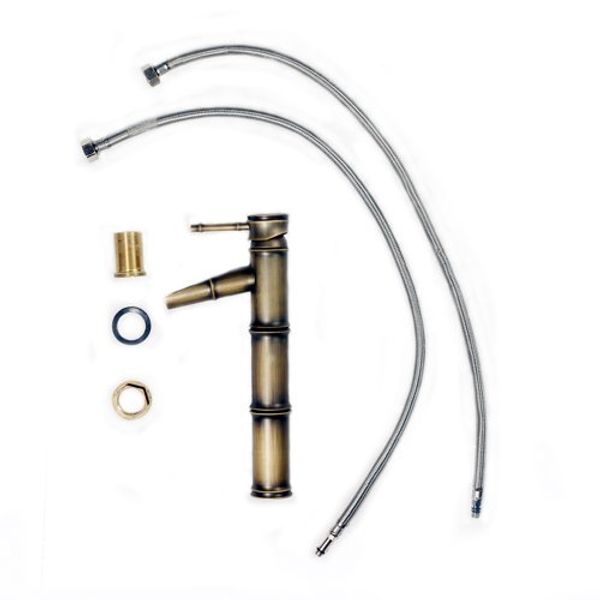 

single handle bathroom bamboo vessel filler faucet, antique brass