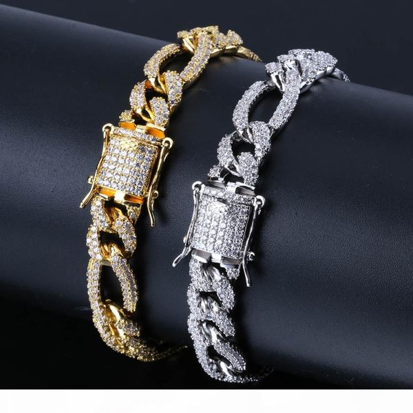 

rillz gold silver color iced out cubic zircon cuban chain link bracelet men hip hop charm trend jewelry gifts, Golden;silver