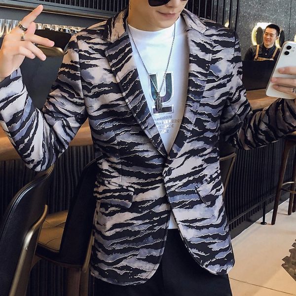 

winter art men blazer jacket slim fit zebra pattern print woolblend tweed blazer men fall party prom club pattern homme, White;black