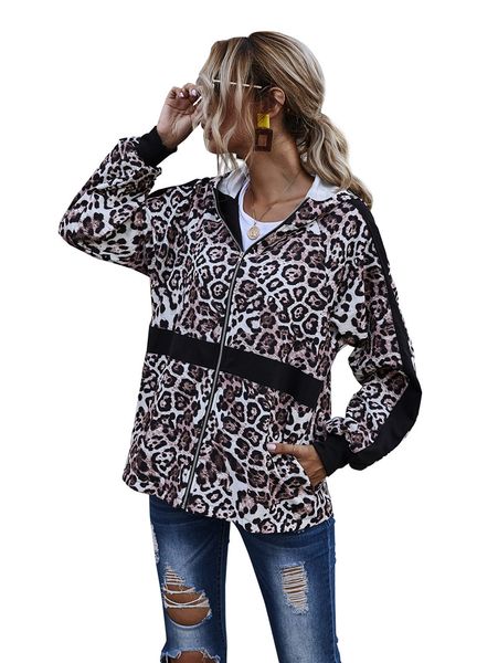 

dropshipping осень женская deisnger hoodie мода zipper шеи leopard печатных панелями с длинным рукавом фуфайки повседневная одежда женский, Black