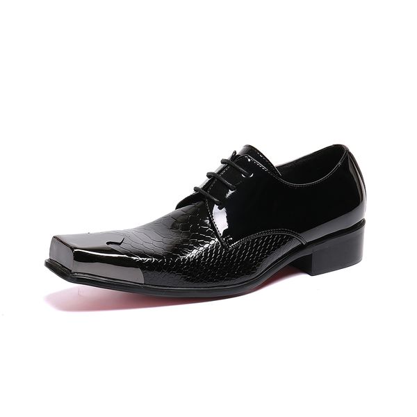 Itália design de alta qualidade Marca NeFashion Mens Lace Up metal Oxfords Toe Formal Dress Shoes Heels cubano sapata de couro do negócio