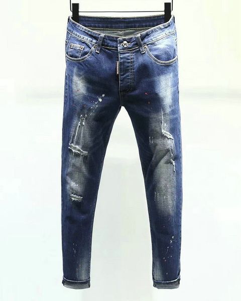 

2020 new famous mens jeans mens ripped skinny slim elastic denim fit biker jeans fashion ripped pants fashion grinding car explosions, Blue