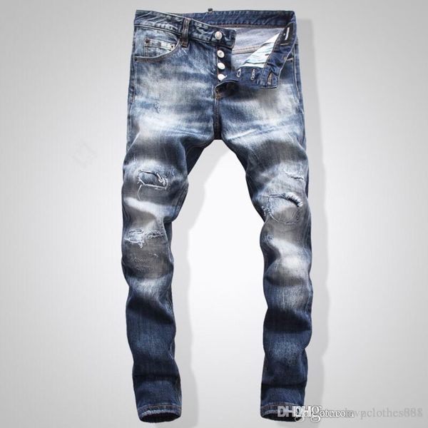 

2020 arm fashion designer mens ripped biker skinny jeans leather patchwork slim fit black moto for male jeans mens designer pants 28-40, Blue