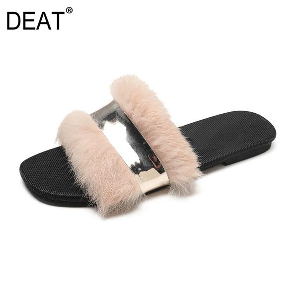 

deat] 2020 new spring summer round toe shallow casual fur outdoor bling simple flat slippers women shoes fashion tide 10i597, Black