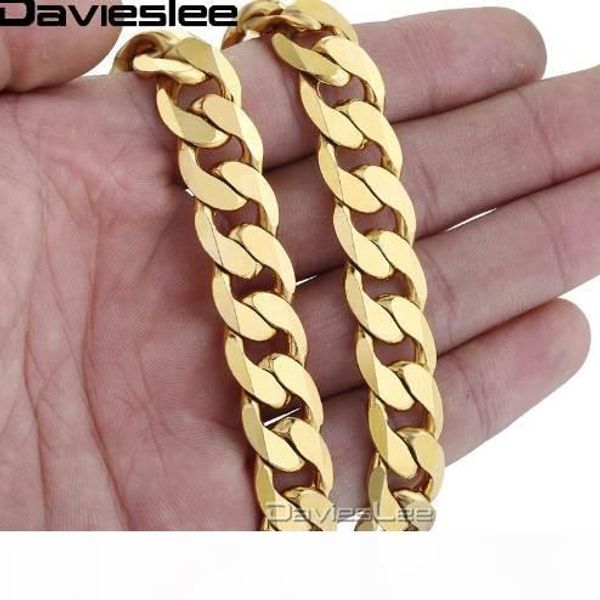 

davieslee hip hop mens necklace curb cuban chain gold filled jewelry party daily wear 12mm dlgn270, Silver