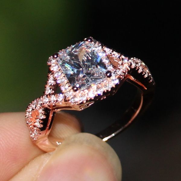 

victoria wieck women fashion jewelry princess cut 925 sterling silver simulated diamond rose gold plated wedding band rings gift size 5-11