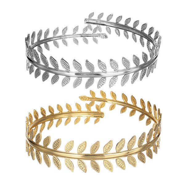 

2pcs roman laurel leaf upper arm jewlery bracelet beach summer armbands, Golden;silver