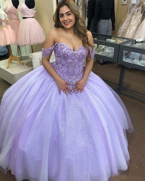 

lavender tulle 2021 lace beaded quinceanera prom dresses ball gown sweetheart tulle evening party sweet 16 dress, Blue;red