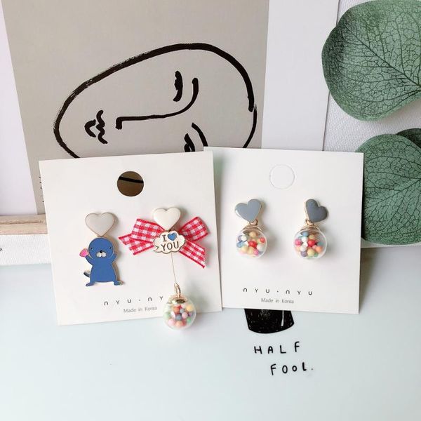 

dangle & chandelier squerim korean style marine life ocean earrings sea lion glass ball jewelry for women girls gifts, Silver