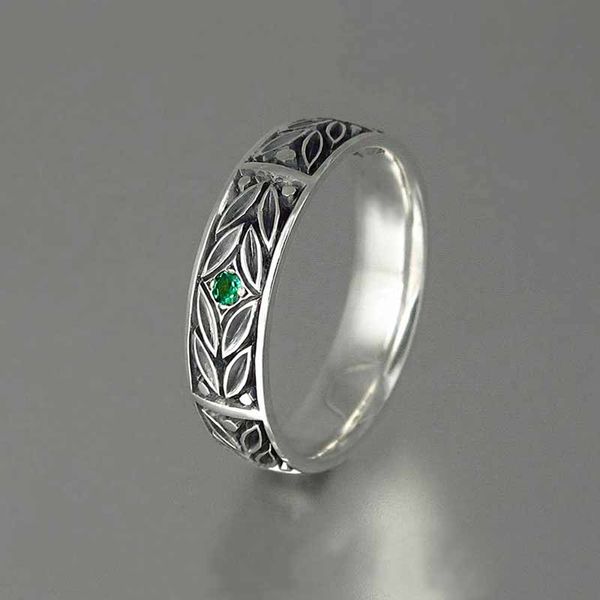 

марка ретро годовщина подарков кольцо для женщин с марочные листья с гравировкой один маленький зеленый куб перстни циркон камень, Golden;silver