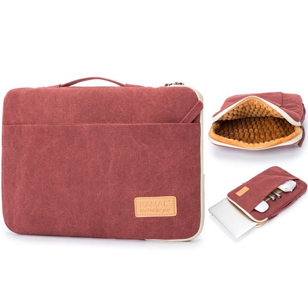 

kinmac 360-degree waterproof fabric shockproof high resilience eva bubble lappack 12.5-13.3-inch sleeve zipper handle fuchsia gray