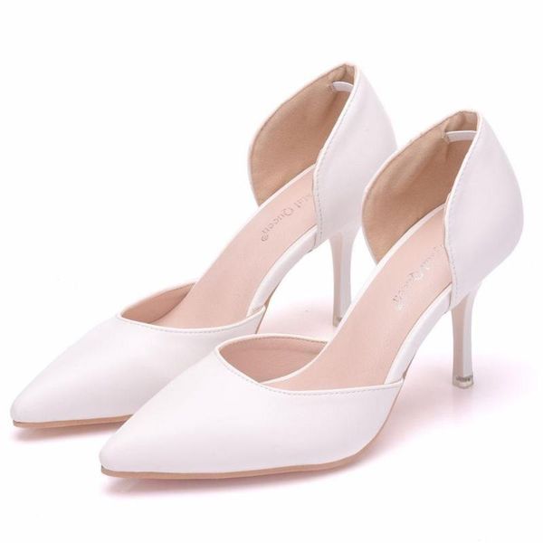 

2020 spring and summer new 7 cm fashion large size sandals stiletto pointed single shoes white female high heel wedding shoes, Black