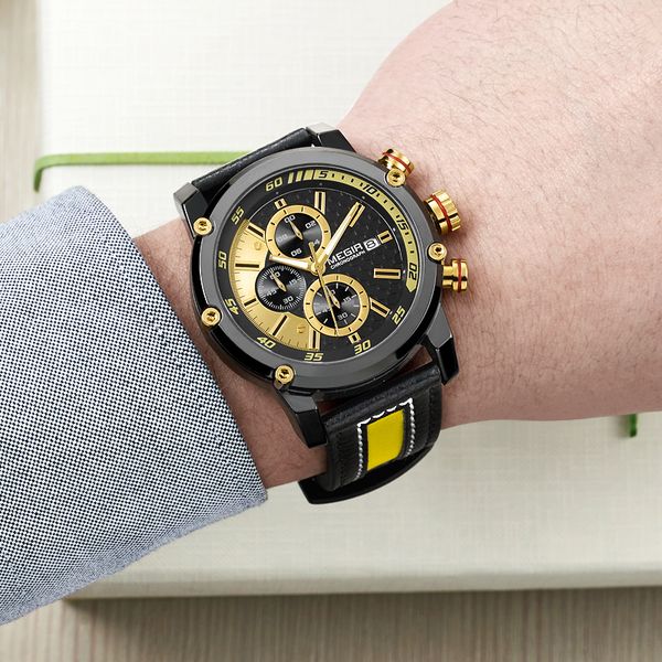 

brand megir men's creative fashion analog quartz wrist watch waterproof clock sports watches men relogio masculino, Slivery;brown