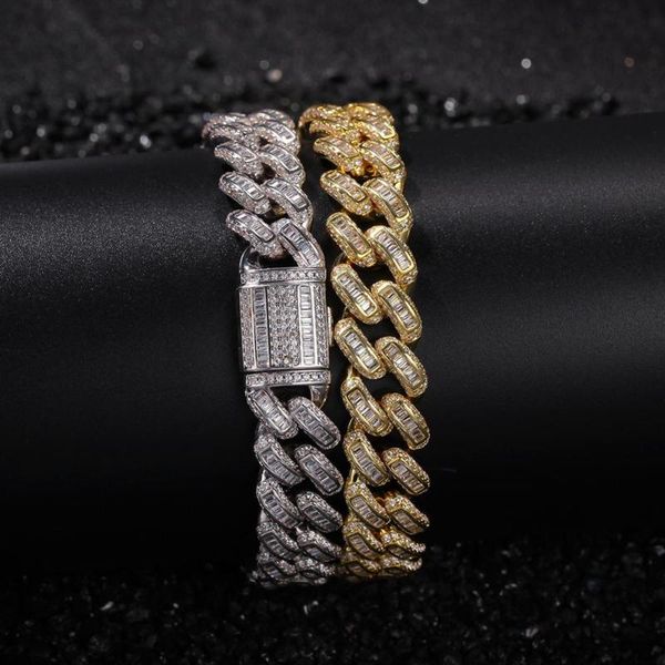 

mens hip hop cuban chain bracelets copper cubic zirconia bling bling iced out bangle jewelry accessories, Black
