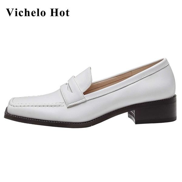 

vichelo gladiator fashion natural leather square toe med heel shoes elegant lady dating casual women pumps l16, Black