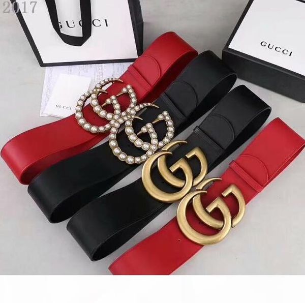 

stylish pearl leather belt for female designer 7cm luxury belt second layer cowhide gift box, Black;brown