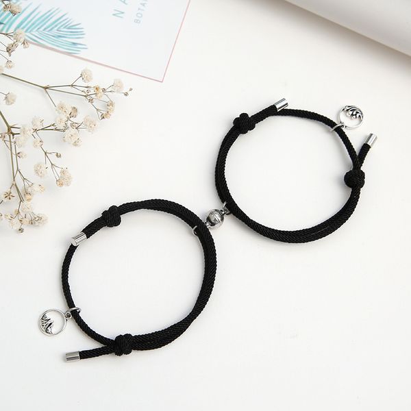 

2020 fashion 2pcs/set paired bracelet for lovers creative magnet distance couple braslet for girl boy braided string brazalete, Golden;silver