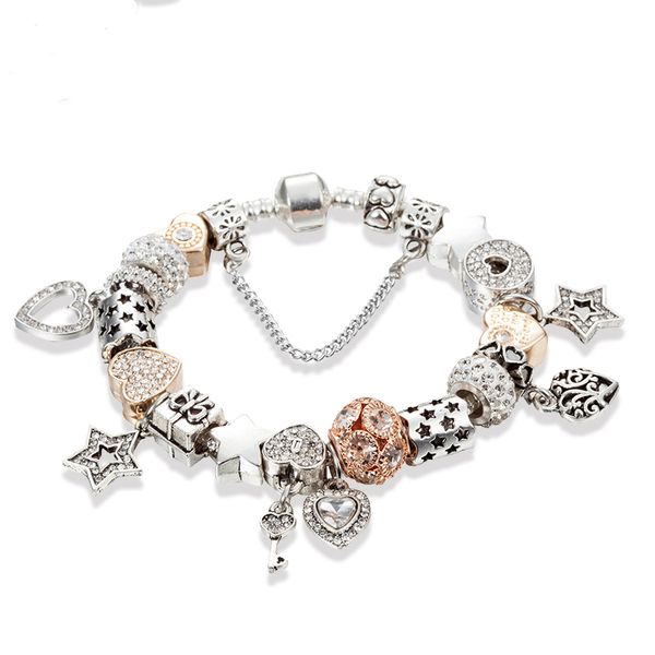 

annapaer bracciali donna taki charm bracelet with star and heart bead fit original for women wedding valentine's day gift b17006, Golden;silver